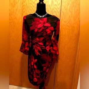 Beautiful Women’s Red Floral Dress Size 6P Worn Once
